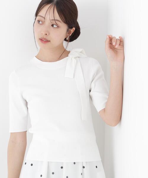 PROPORTION BODY DRESSING（プロポーションボディドレッシング）の「＜UVカット＞サイドリボンニット / 1216170304（ニット/セーター・レディース・ピンク/ホワイト系その他/ブラック系その他・MEDIUM/SMALL）」の2枚目の写真
