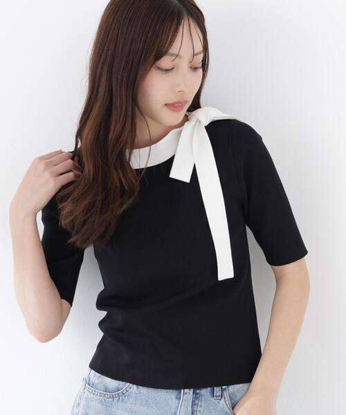 PROPORTION BODY DRESSING（プロポーションボディドレッシング）の「＜UVカット＞サイドリボンニット / 1216170304（ニット/セーター・レディース・ピンク/ホワイト系その他/ブラック系その他・MEDIUM/SMALL）」の3枚目の写真