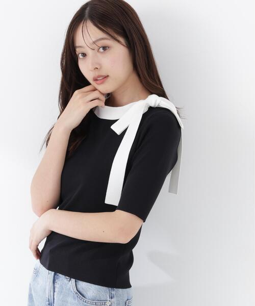 PROPORTION BODY DRESSING（プロポーションボディドレッシング）の「＜UVカット＞サイドリボンニット / 1216170304（ニット/セーター・レディース・ピンク/ホワイト系その他/ブラック系その他・MEDIUM/SMALL）」の4枚目の写真