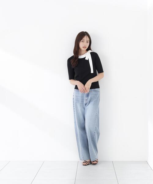 PROPORTION BODY DRESSING（プロポーションボディドレッシング）の「＜UVカット＞サイドリボンニット / 1216170304（ニット/セーター・レディース・ピンク/ホワイト系その他/ブラック系その他・MEDIUM/SMALL）」の6枚目の写真