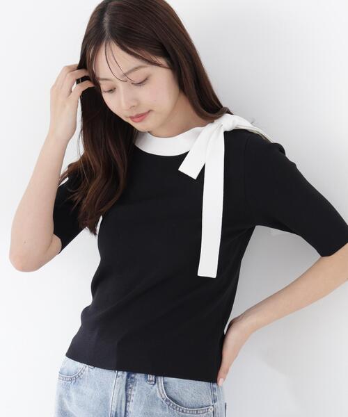 PROPORTION BODY DRESSING（プロポーションボディドレッシング）の「＜UVカット＞サイドリボンニット / 1216170304（ニット/セーター・レディース・ピンク/ホワイト系その他/ブラック系その他・MEDIUM/SMALL）」の9枚目の写真