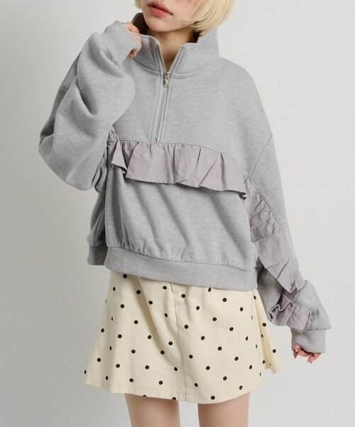 w closet（ダブルクローゼット）の「ハーフジップフリルスウェット（Tシャツ/カットソー・レディース・アイボリー/グレー/ピンク・FREE）」の12枚目の写真