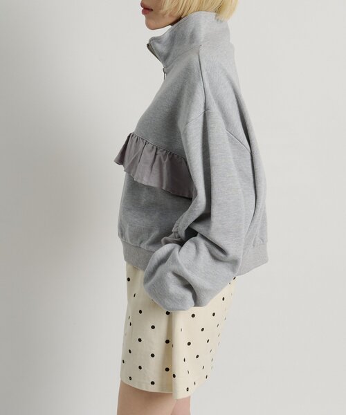 w closet（ダブルクローゼット）の「ハーフジップフリルスウェット（Tシャツ/カットソー・レディース・アイボリー/グレー/ピンク・FREE）」の13枚目の写真