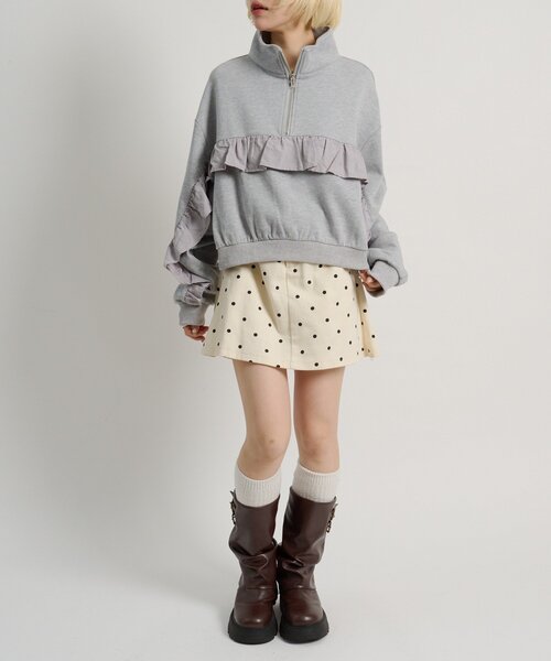 w closet（ダブルクローゼット）の「ハーフジップフリルスウェット（Tシャツ/カットソー・レディース・アイボリー/グレー/ピンク・FREE）」の17枚目の写真