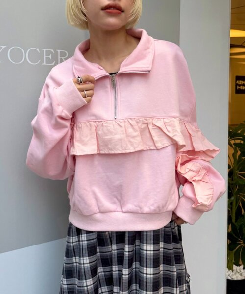 w closet（ダブルクローゼット）の「ハーフジップフリルスウェット（Tシャツ/カットソー・レディース・アイボリー/グレー/ピンク・FREE）」の21枚目の写真