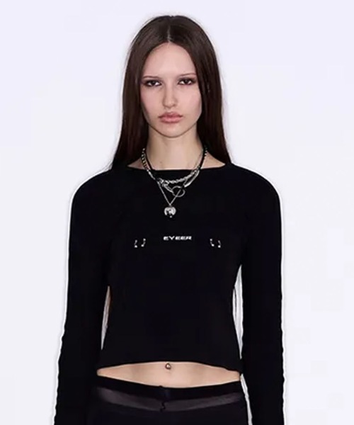 EYEER（イワイイアル）の「◇EYEER◇ブランド直輸入正規品/ピアス ロング スリーブ Tシャツ PIERCING LONG SLEEVE TEE（Tシャツ/カットソー・レディース・ホワイト/ブラック・S）」の2枚目の写真