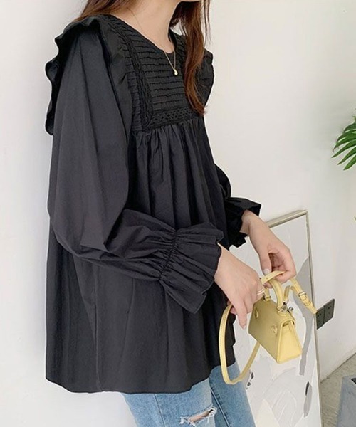 SallyLunn(サリーラン)の「レースヨークギャザーブラウス(シャツ/ブラウス・レディース・ホワイト/グリーン/ブラック・MEDIUM/LARGE)」の11枚目の写真