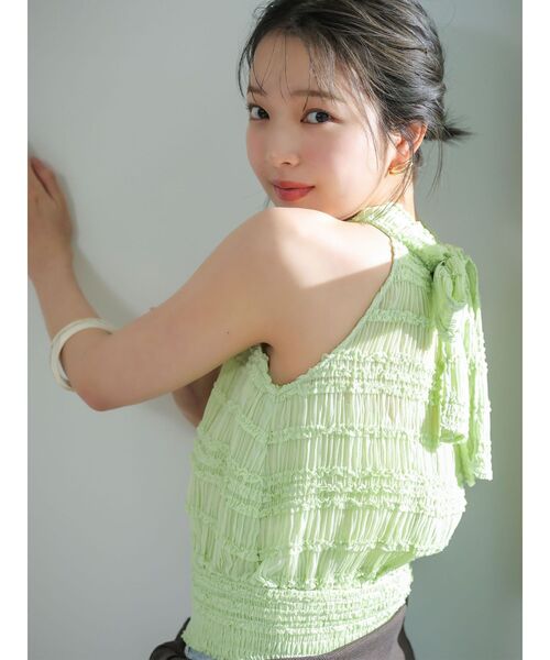 LAGUNAMOON(ラグナムーン)の「ボウタイシャーリングブラウス 【夏服】【シアートップス】(シャツ/ブラウス・レディース・ホワイト/ブラック/グリーン・FREE)」の6枚目の写真