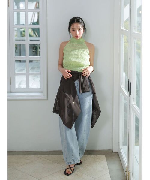 LAGUNAMOON(ラグナムーン)の「ボウタイシャーリングブラウス 【夏服】【シアートップス】(シャツ/ブラウス・レディース・ホワイト/ブラック/グリーン・FREE)」の7枚目の写真