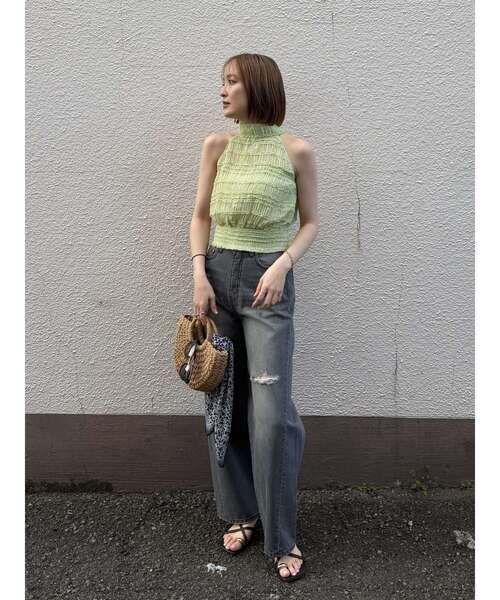 LAGUNAMOON（ラグナムーン）の「ボウタイシャーリングブラウス（シャツ/ブラウス・レディース・ホワイト/ブラック/グリーン・FREE）」の10枚目の写真