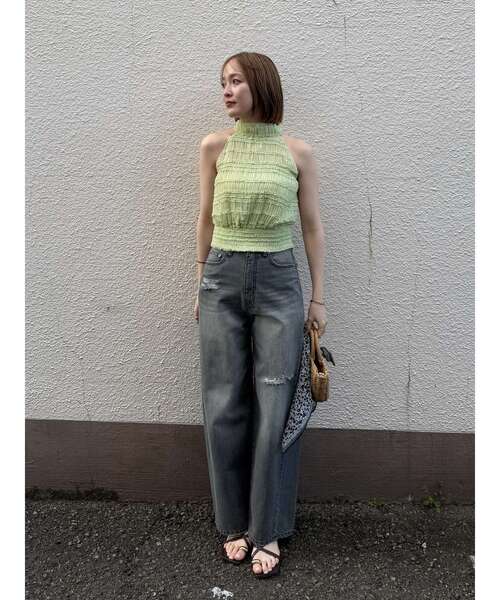 LAGUNAMOON（ラグナムーン）の「ボウタイシャーリングブラウス（シャツ/ブラウス・レディース・ホワイト/ブラック/グリーン・FREE）」の9枚目の写真