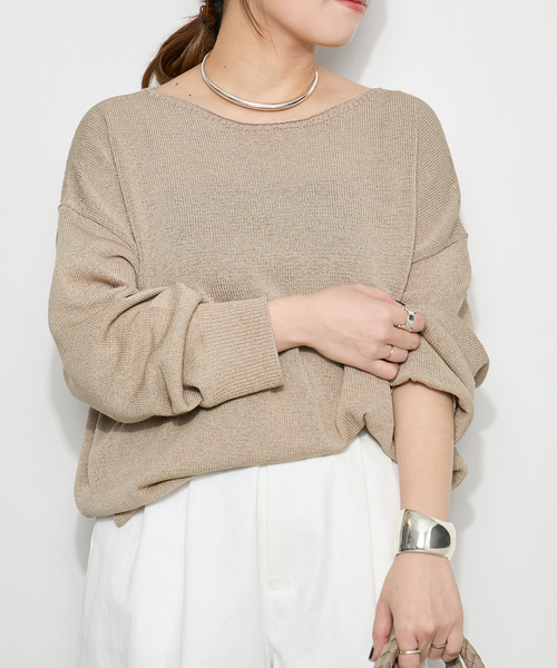 journal standard L'essage（ジャーナルスタンダードレサージュ）の「ペーパー混プルオーバー（ニット/セーター・レディース・チャコールグレー/ベージュ/レッド・FREE）」の2枚目の写真