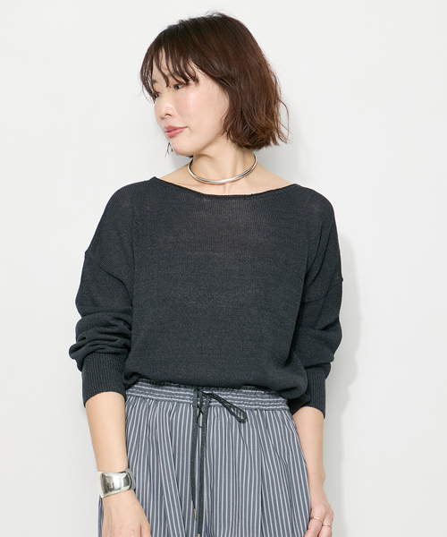 journal standard L'essage（ジャーナルスタンダードレサージュ）の「ペーパー混プルオーバー（ニット/セーター・レディース・チャコールグレー/ベージュ/レッド・FREE）」の4枚目の写真