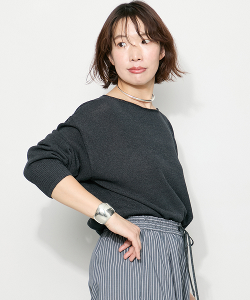 journal standard L'essage（ジャーナルスタンダードレサージュ）の「ペーパー混プルオーバー（ニット/セーター・レディース・チャコールグレー/ベージュ/レッド・FREE）」の8枚目の写真