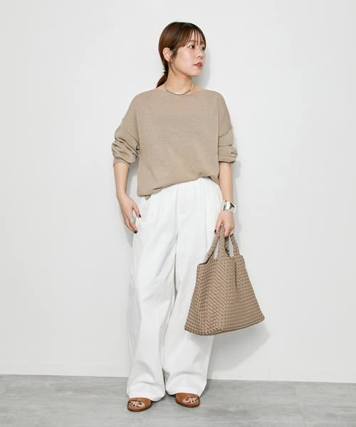 journal standard L'essage（ジャーナルスタンダードレサージュ）の「ペーパー混プルオーバー（ニット/セーター・レディース・チャコールグレー/ベージュ/レッド・FREE）」の12枚目の写真