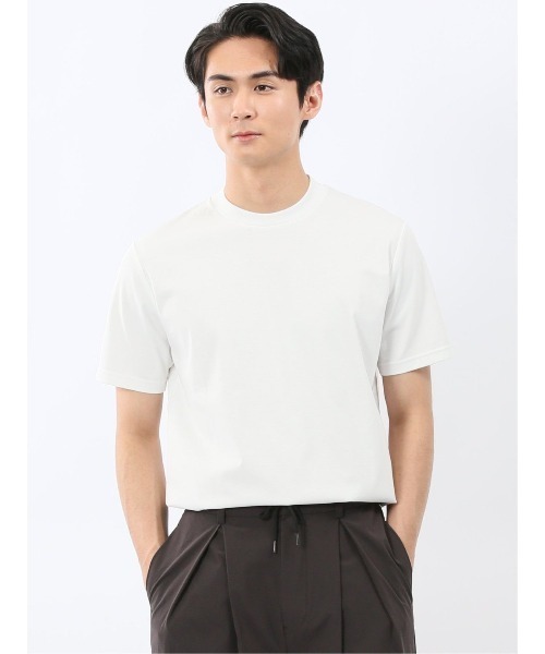 TAKA-Q（タカキュー）の「ストレッチ 接触冷感 抗菌防臭 UV 綿100% コットン シルケットスムス 無地 スロープネック 半袖 Ｔシャツ ドレスT メンズ（Tシャツ/カットソー・メンズ・ホワイト/ライトグレー/ネイビー/ブラック・MEDIUM/LARGE/X-LARGE/S）」の2枚目の写真