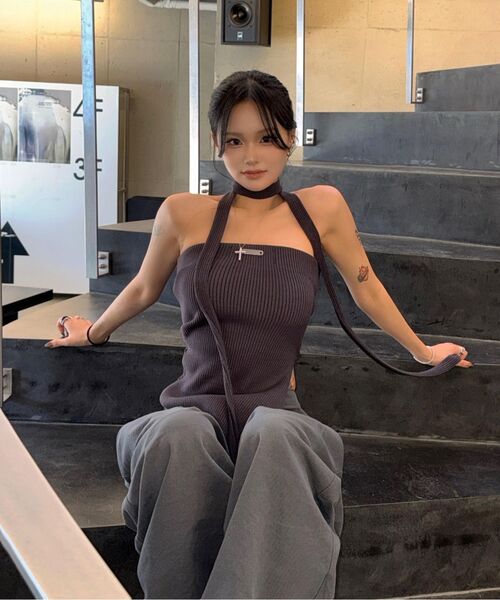 NACHE（ナチェ）の「STRAP KNIT TANK TOP BLACK（Tシャツ/カットソー・レディース・その他・1/0）」の5枚目の写真