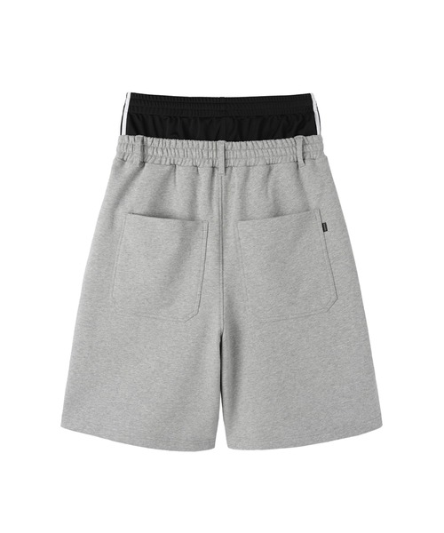 OY(オーワイ)の「『OY/オーワイ』LAYERED SWEAT HALF PANTS/レイヤードウエストスウェットハーフパンツ(スウェットパンツ・メンズ・グレー/ブラック・L/M)」の4枚目の写真