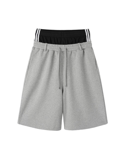 OY(オーワイ)の「『OY/オーワイ』LAYERED SWEAT HALF PANTS/レイヤードウエストスウェットハーフパンツ(スウェットパンツ・メンズ・グレー/ブラック・L/M)」の3枚目の写真