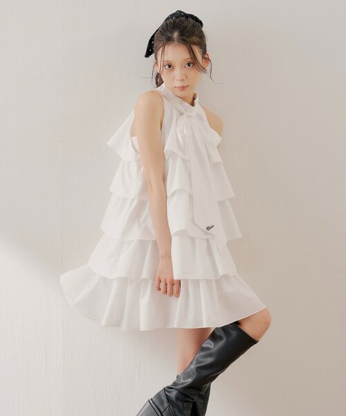 Chico(チコ)の「2wayリボンティアードミニワンピース(ワンピース・レディース・ホワイト/ホワイト系その他2/ブラック系その他2・MEDIUM/SMALL)」の1枚目の写真