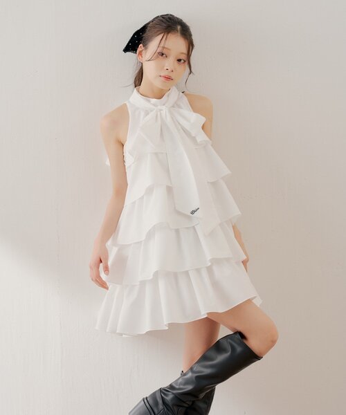 Chico(チコ)の「2wayリボンティアードミニワンピース(ワンピース・レディース・ホワイト/ホワイト系その他2/ブラック系その他2・MEDIUM/SMALL)」の4枚目の写真