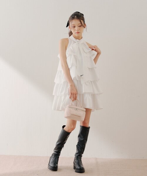 Chico(チコ)の「2wayリボンティアードミニワンピース(ワンピース・レディース・ホワイト/ホワイト系その他2/ブラック系その他2・MEDIUM/SMALL)」の5枚目の写真