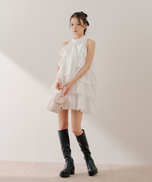 Chico(チコ)の「2wayリボンティアードミニワンピース(ワンピース・レディース・ホワイト/ホワイト系その他2/ブラック系その他2・MEDIUM/SMALL)」の9枚目の写真