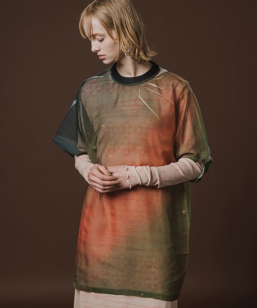 NON TOKYO(ノントーキョー)の「DIRECT PRINT SHEER T-SHIRT(Tシャツ/カットソー・レディース・グリーン×オレンジ/イエロー系・FREE)」の2枚目の写真