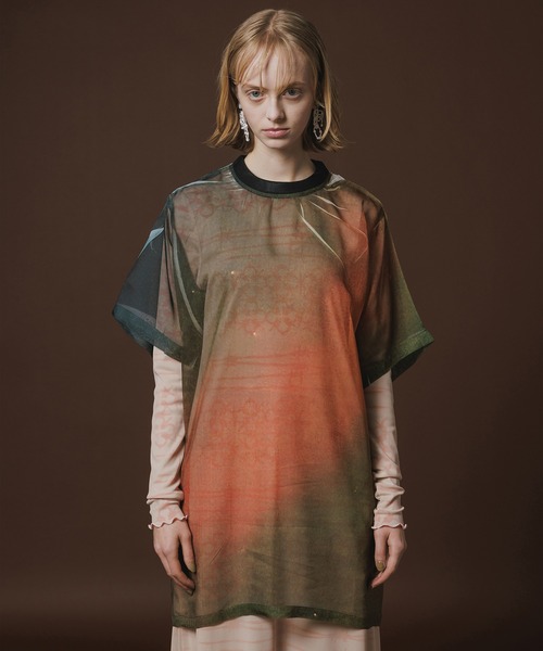 NON TOKYO(ノントーキョー)の「DIRECT PRINT SHEER T-SHIRT(Tシャツ/カットソー・レディース・グリーン×オレンジ/イエロー系・FREE)」の3枚目の写真