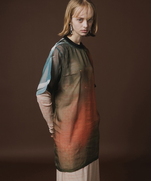 NON TOKYO(ノントーキョー)の「DIRECT PRINT SHEER T-SHIRT(Tシャツ/カットソー・レディース・グリーン×オレンジ/イエロー系・FREE)」の4枚目の写真