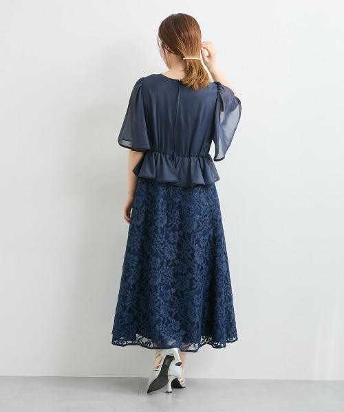 nissen(ニッセン)の「ラメボイルフリルデザインレースワンピースドレス(ドレス・レディース・ブラック/ネイビー・3L/LL/L/M/5L/4L)」の4枚目の写真
