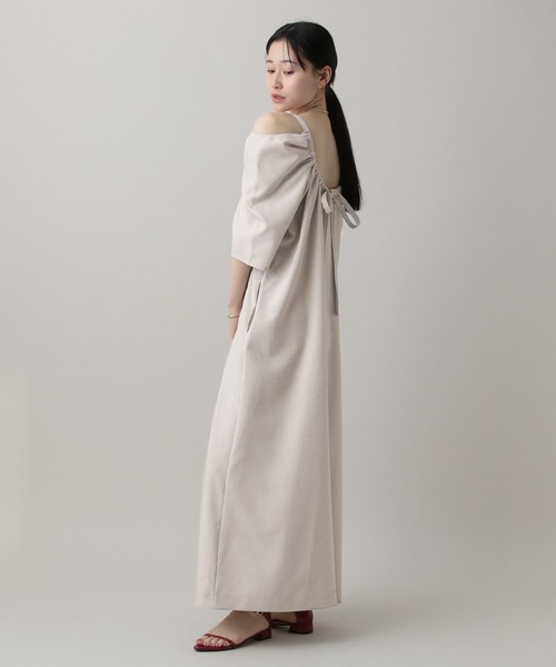 A part by(アパートバイ)の「オフショルリボンワンピース(ワンピース・レディース・ブラック/ベージュ・FREE)」の8枚目の写真