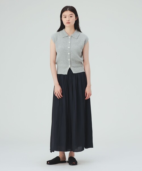 BEAMS HEART(ビームスハート)の「フレンチスリーブ ポロニット × ギャザースカート(セットアイテム)(ワンピース・レディース・オフホワイト/ベージュ・FREE)」の1枚目の写真