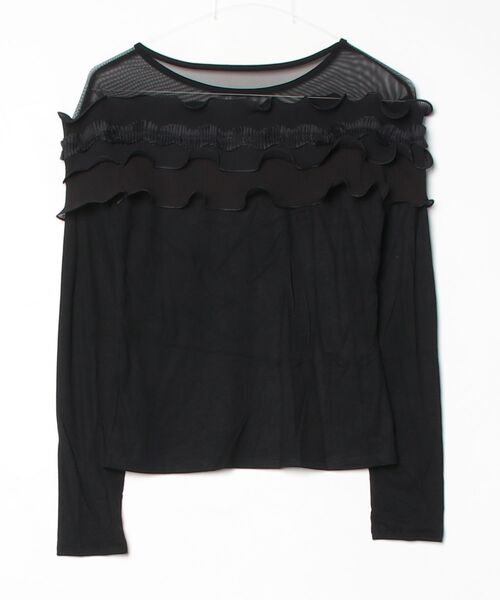 gossip!ロサンゼルス(ゴシップロサンゼルス)の「デコルテフリル ロングスリーブTシャツ(Tシャツ/カットソー・レディース・ホワイト/ブラック・FREE)」の3枚目の写真