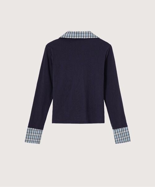 LA POMME petit(ラポミ・プチ)の「Bow Tie Patchwork T Shirt(Tシャツ/カットソー・レディース・ホワイト/ネイビー・FREE)」の3枚目の写真