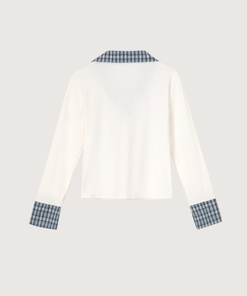 LA POMME petit(ラポミ・プチ)の「Bow Tie Patchwork T Shirt(Tシャツ/カットソー・レディース・ホワイト/ネイビー・FREE)」の4枚目の写真