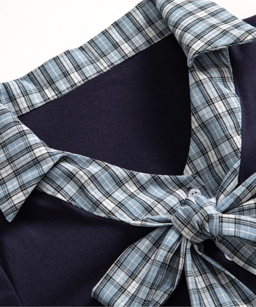 LA POMME petit(ラポミ・プチ)の「Bow Tie Patchwork T Shirt(Tシャツ/カットソー・レディース・ホワイト/ネイビー・FREE)」の5枚目の写真