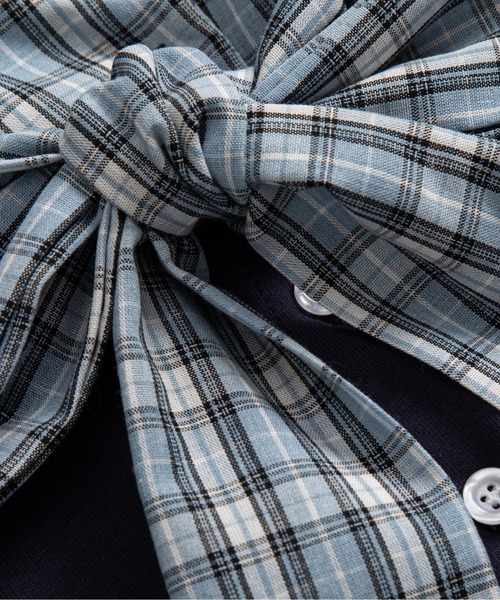 LA POMME petit(ラポミ・プチ)の「Bow Tie Patchwork T Shirt(Tシャツ/カットソー・レディース・ホワイト/ネイビー・FREE)」の6枚目の写真