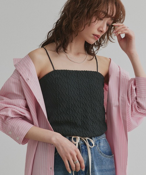 ad thie(アドティエ)の「カップ付き ジャガード キャミソール(キャミソール・レディース・オフホワイト/ブラック・LARGE/MEDIUM)」の2枚目の写真