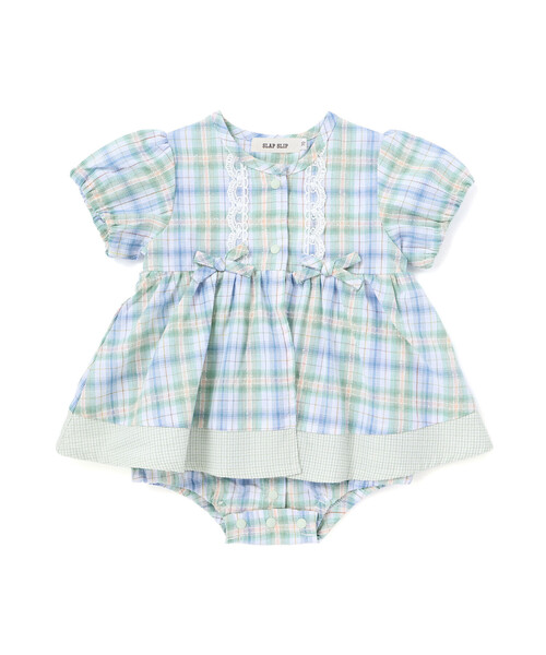 SLAP SLIP BABY(スラップスリップベビー)の「【お揃い】リボン付きマドラスチェックカバーオールベビー(70~80cm)(ロンパース・キッズ・グリーン系その他/ブルー系その他・80cm/70cm)」の7枚目の写真