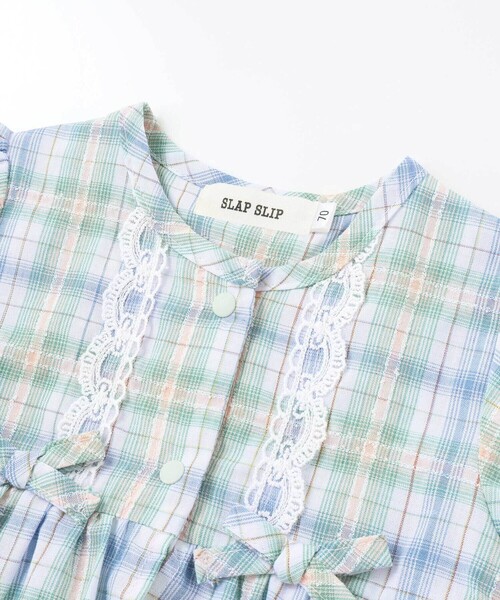 SLAP SLIP BABY(スラップスリップベビー)の「【お揃い】リボン付きマドラスチェックカバーオールベビー(70~80cm)(ロンパース・キッズ・グリーン系その他/ブルー系その他・80cm/70cm)」の9枚目の写真
