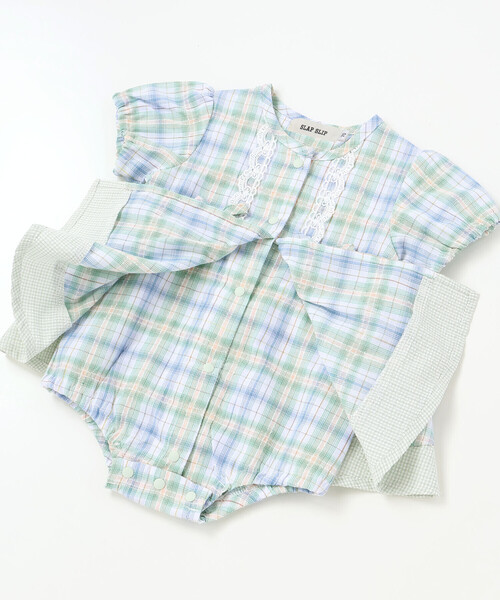 SLAP SLIP BABY(スラップスリップベビー)の「【お揃い】リボン付きマドラスチェックカバーオールベビー(70~80cm)(ロンパース・キッズ・グリーン系その他/ブルー系その他・80cm/70cm)」の14枚目の写真