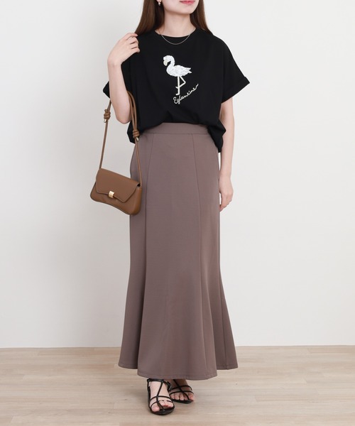 EGLANTINE(エグランティーヌ)の「EGLANTINE フラミンゴスパンコール加工半袖Tシャツ(Tシャツ/カットソー・レディース・オフホワイト/グレイッシュベージュ/ブラック・38)」の15枚目の写真