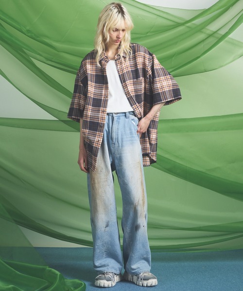 MAISON SPECIAL(メゾンスペシャル)の「《UNISEX》Destroy Damage Jacquard Prime-Wide Straight Denim/デストロイダメージジャガードプライムワイドストレートデニム【MAISON SPECIAL/メゾンスペシャル】(デニムパンツ・メンズ・ブラック/ライトブルー・0/1/2)」の4枚目の写真