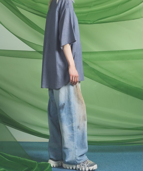 MAISON SPECIAL(メゾンスペシャル)の「《UNISEX》Destroy Damage Jacquard Prime-Wide Straight Denim/デストロイダメージジャガードプライムワイドストレートデニム【MAISON SPECIAL/メゾンスペシャル】(デニムパンツ・メンズ・ブラック/ライトブルー・0/1/2)」の11枚目の写真