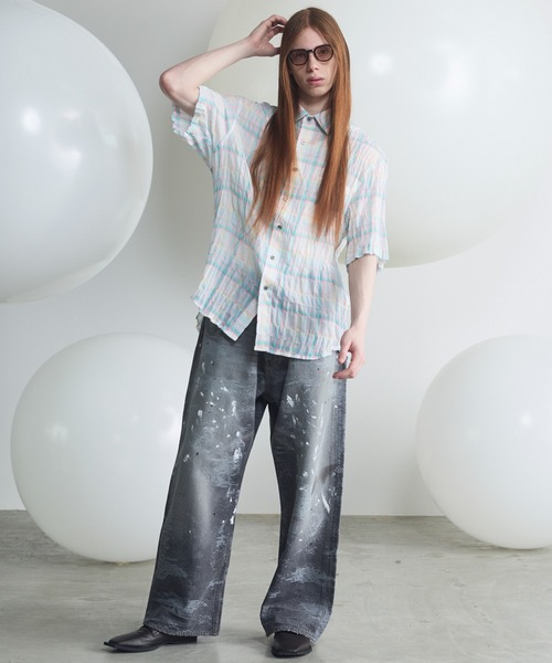 MAISON SPECIAL(メゾンスペシャル)の「《UNISEX》Destroy Damage Jacquard Prime-Wide Straight Denim/デストロイダメージジャガードプライムワイドストレートデニム【MAISON SPECIAL/メゾンスペシャル】(デニムパンツ・メンズ・ブラック/ライトブルー・0/1/2)」の6枚目の写真