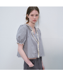 Ruffle shirring crop blouse [FRSP06BL05]_Sky blue