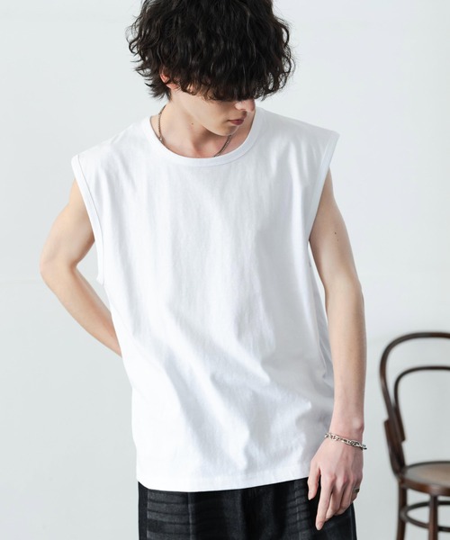 Rocky Monroe(ロッキーモンロー)の「ケミカル加工 コットンノースリーブTシャツ/タンクトップ(タンクトップ・メンズ・ブラック/ホワイト/ブラック系・M/L/XL)」の5枚目の写真