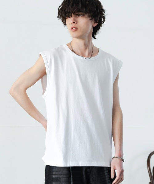 Rocky Monroe(ロッキーモンロー)の「ケミカル加工 コットンノースリーブTシャツ/タンクトップ(タンクトップ・メンズ・ブラック/ホワイト/ブラック系・M/L/XL)」の6枚目の写真