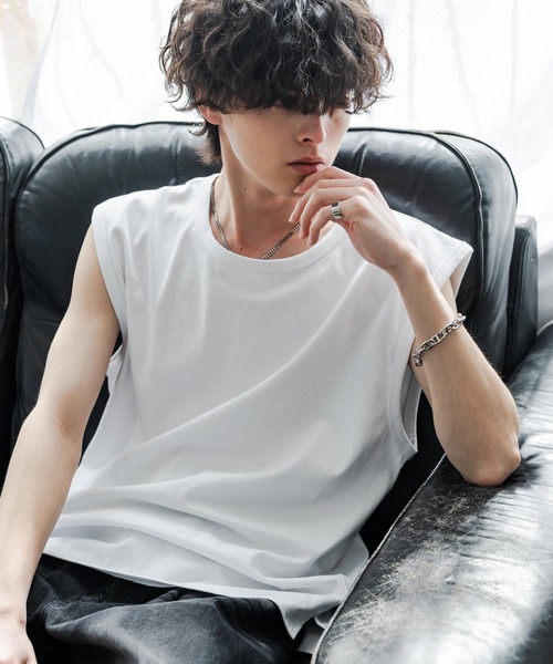 Rocky Monroe(ロッキーモンロー)の「ケミカル加工 コットンノースリーブTシャツ/タンクトップ(タンクトップ・メンズ・ブラック/ホワイト/ブラック系・M/L/XL)」の9枚目の写真